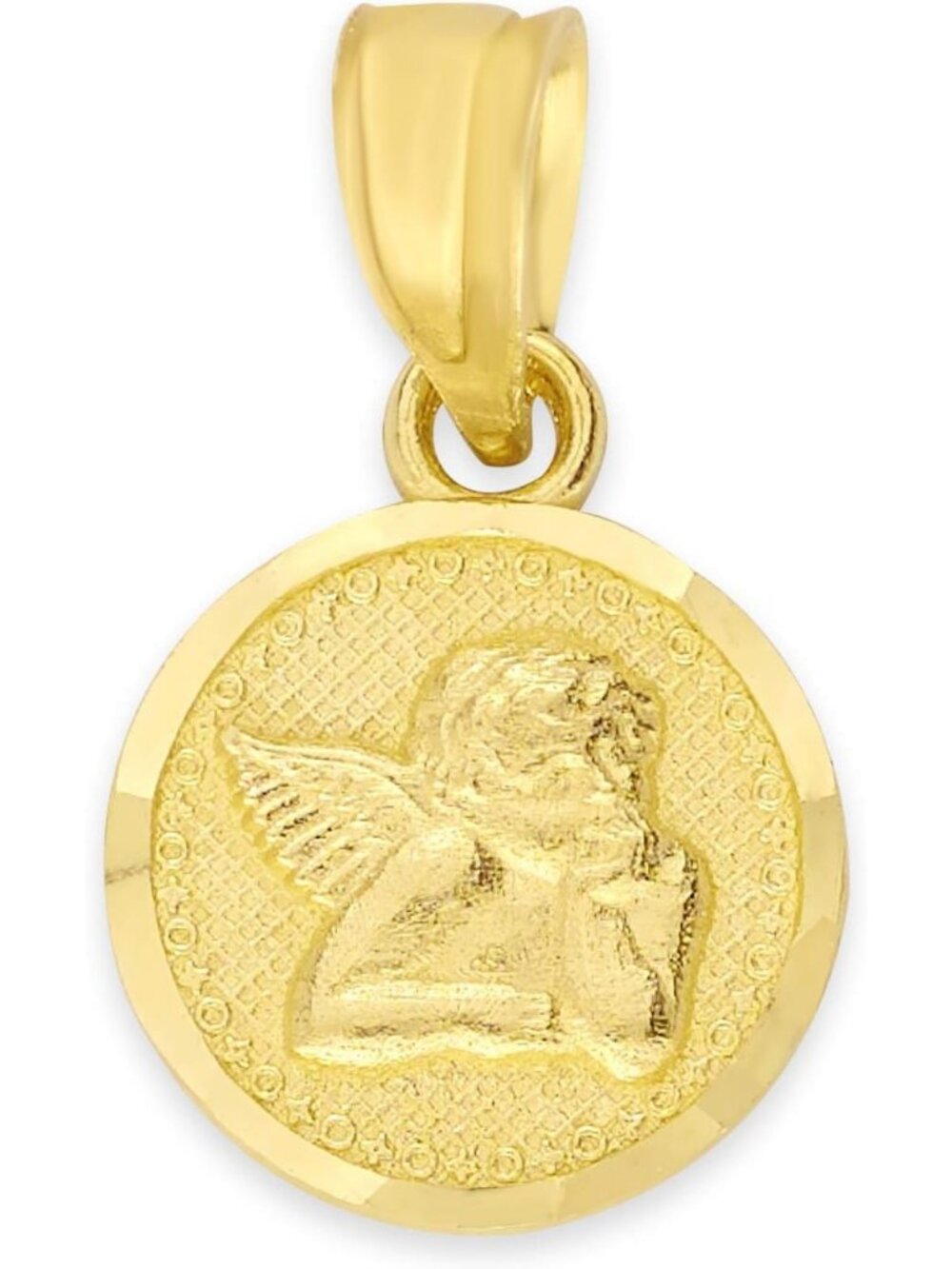 Solid 10k/14k Gold Cherub Guardian Angel Pendant - Religious Medallion Gift for